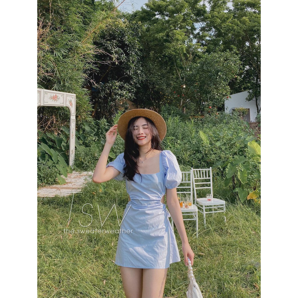 [Mã SKAMA06 giảm 8% tối đa 50K đơn 250K] Váy tay bồng hở lưng khoét eo đan dây lưng (Tặng kèm dán ngực) | BigBuy360 - bigbuy360.vn