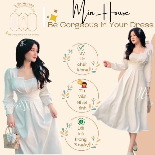 HÀNG CAO CẤP LOẠI 1-FREESHIP-Váy trắng dự tiệc sang trong-đầm trắng chụp hình cưới,đi du lịch siêu xinh-min.house86 - Hà