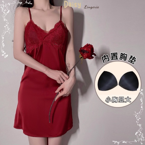 Váy Ngủ Sexy Gợi Cảm Đầm Ngủ Lụa 2 Dây Phối Ren Mềm Mại Có Mút Ngực  - Mã VN032