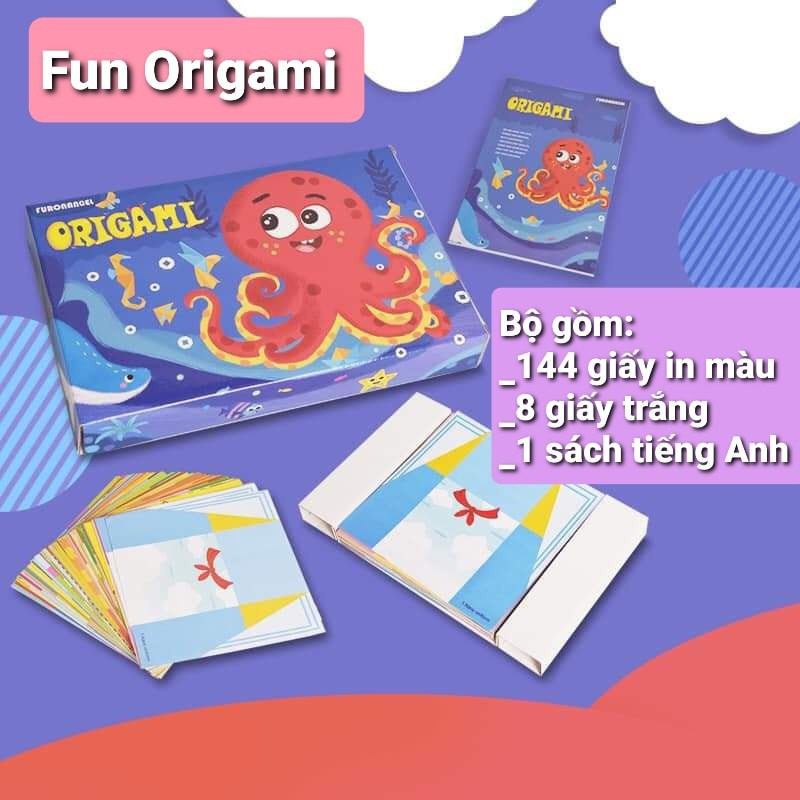 BỘ GẤP GIẤY FUN ORIGAMI 144 TỜ GIẤY IN MÀU SẮC NÉT (KÈM HD CÁCH GẤP CHO BÉ)