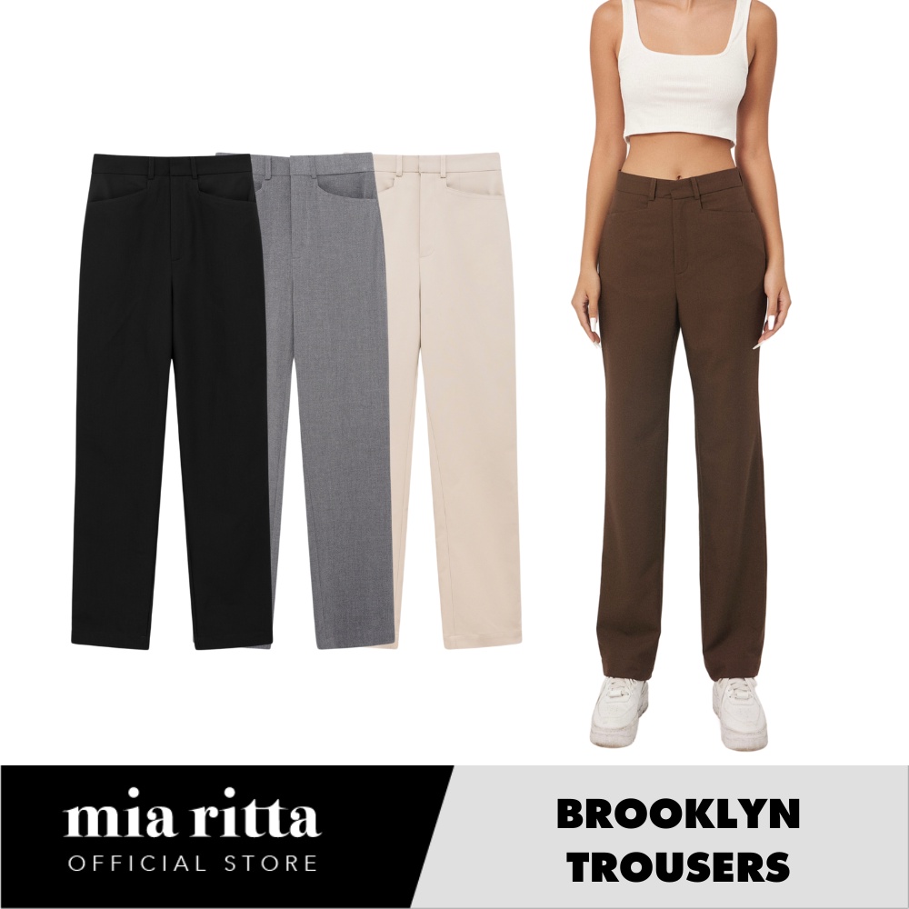 Quần suông dáng rộng cạp cao ống đứng Mia Ritta Brooklyn Trousers Q393