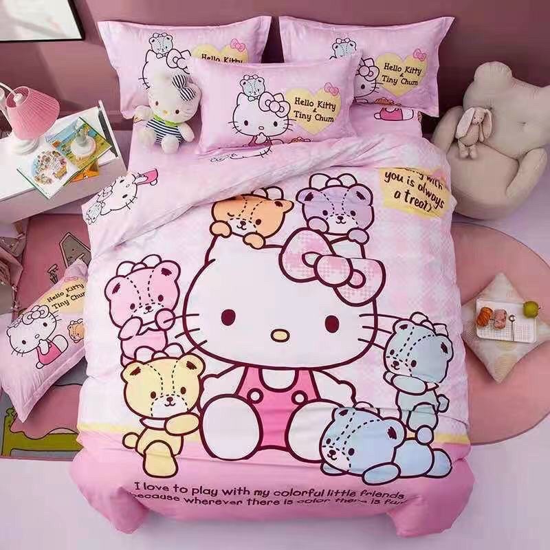 Bộ chăn ga gối cotton hoạt hình cho bé hello kitty
