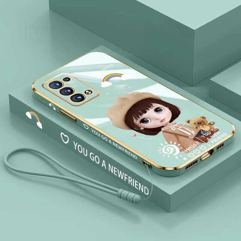 Realme 8 5G 7i 7 C17 5 5i 5s 6i C3 6 Pro 5 Pro 7 Pro 6S 6 V5 V13 Straight edge 90° cartoon girl plating lens protection phone case