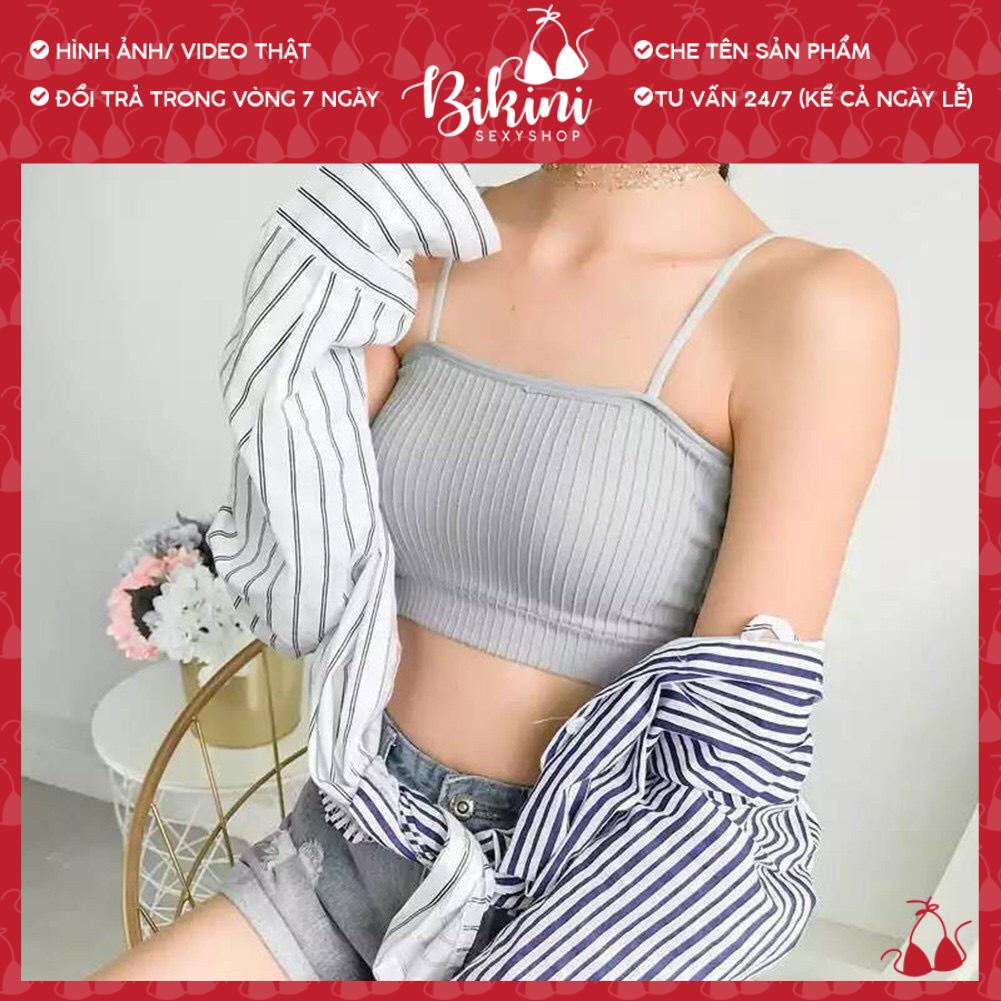 Áo bra học sinh cotton có đệm gân tăm 2 dây màu đen/ trắng/ ghi/ hồng freesize dưới 55kg Bra05