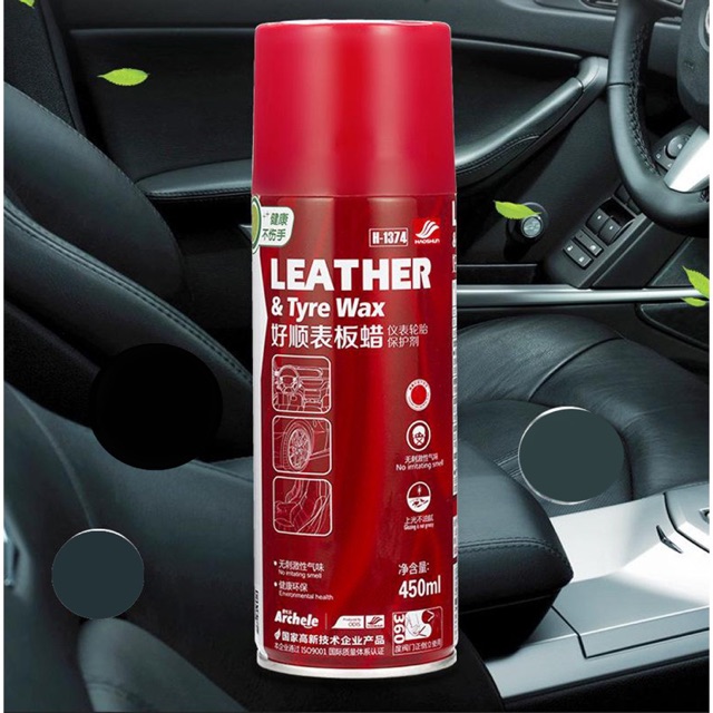 Leahter wax Chai xịt làm sạch làm bóng bảo dưỡng bề mặt da và lốp xe Haoshun LEATHER TYRE WAX 4 mùi vị 450ml
