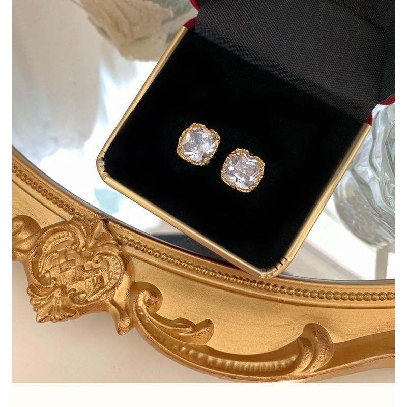 Bông Tai Mạ Bạc 925 Đính Đá Zircon Phong Cách Hàn Quốc