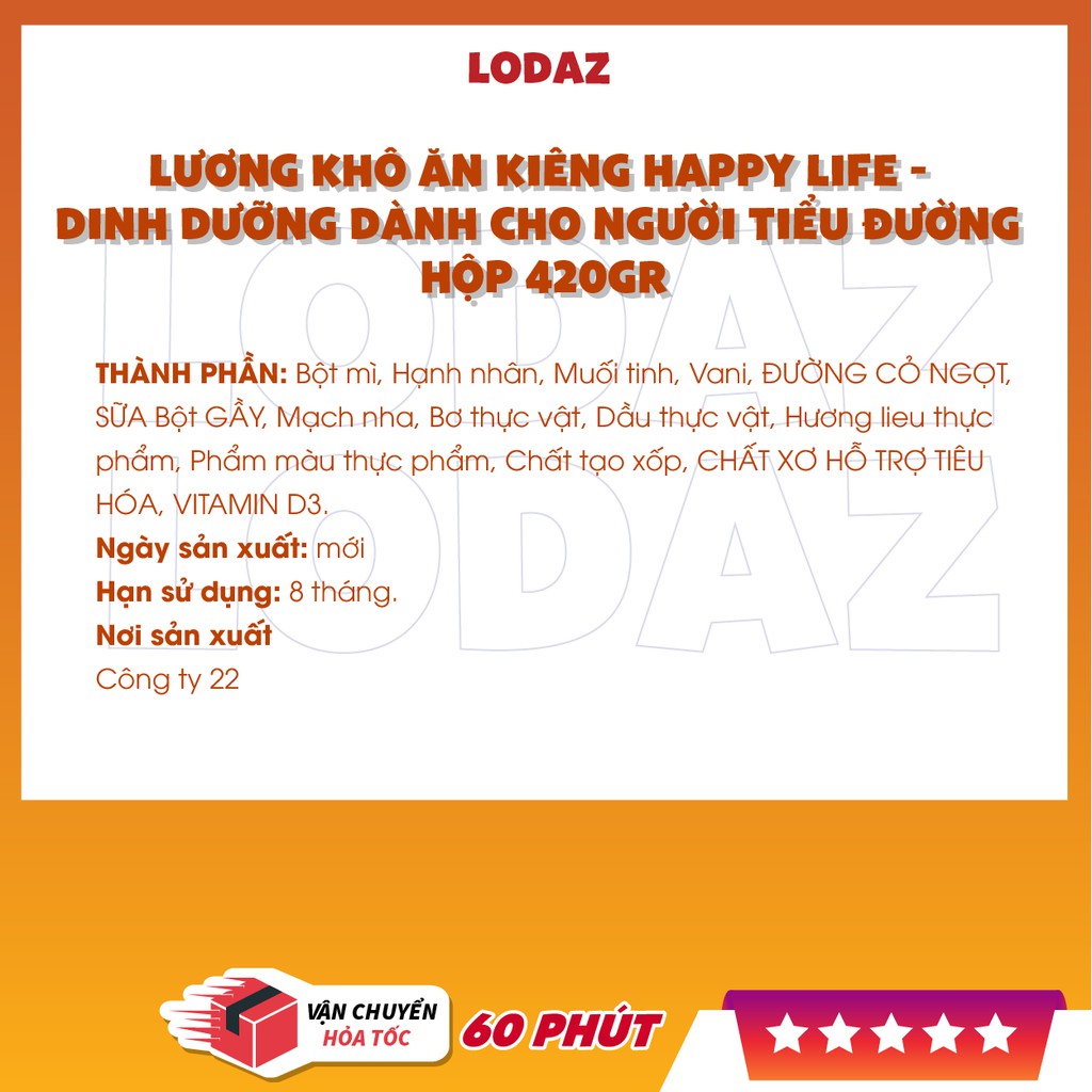 [HN-GIÁ TỐT] Lương khô ăn kiêng giảm cân Happy Life - Dinh dưỡng dành cho người tiểu đường hộp 420gr