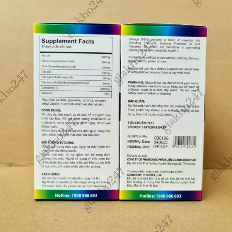 COMBO 2 HỘP Omega 369 - Hộp 100 viên - Tăng cường dưỡng chất cho mắt giúp mắt sáng