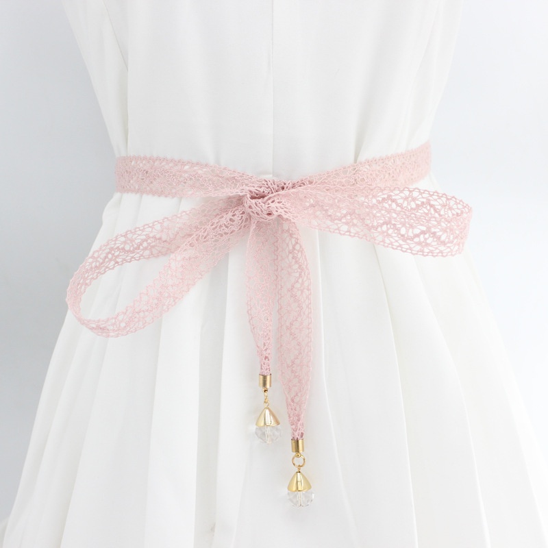 Đai váy vải ren gắn đá, dây lưng nữ thắt nơ thanh lịch