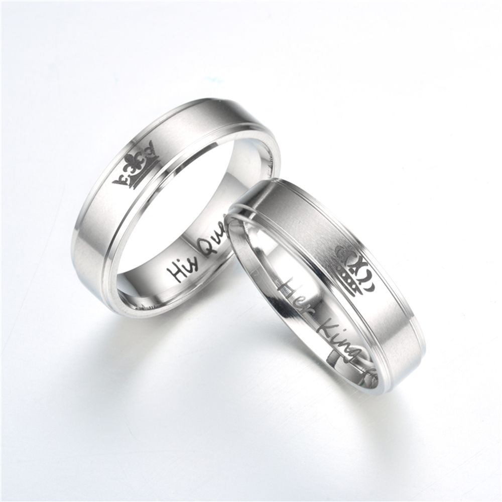 Nhẫn đôi thép không gỉ khắc chữ his queen/ her king độc đáo thời trang