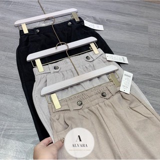 Quần baggy nữ dạ hàn 2 cúc cạp chun Alvara