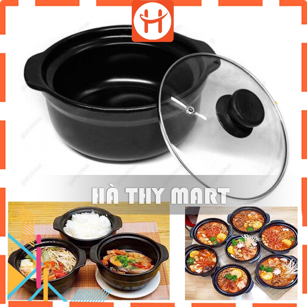 Nồi đất kho cá chịu nhiệt cao cấp có nắp kính ( màu đen)