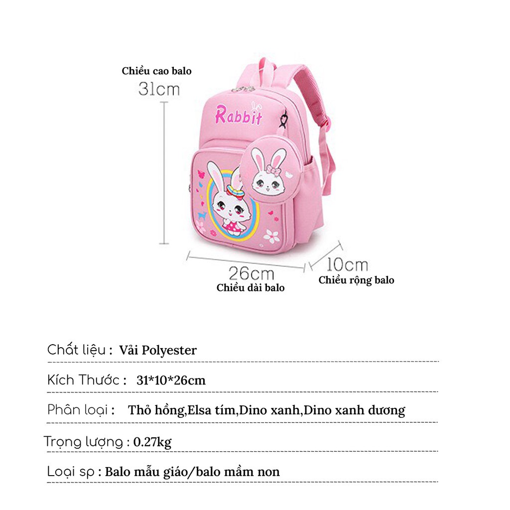 Balo cho bé trai bé gái đi học mẫu giáo mầm non cho bé từ 2 - 5 tuổi chống thấm nước, siêu nhẹ, kích thước nhỏ gọn