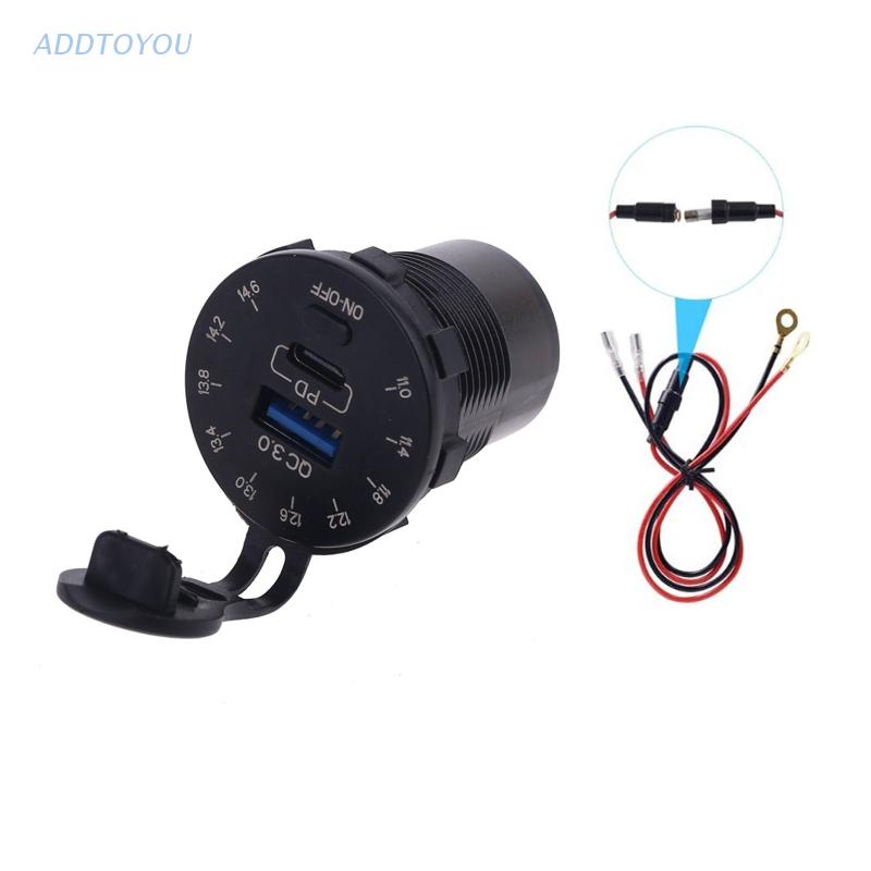 【3C】Củ sạc nhanh chống nước 12V QC3.0 USB 18W Type C PD có công tắc đèn LED cho tàu thuyền/xe máy