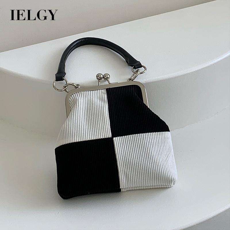 Túi đeo chéo vai IELGY bằng vải nhung kẻ phối màu kẻ sọc retro thời trang