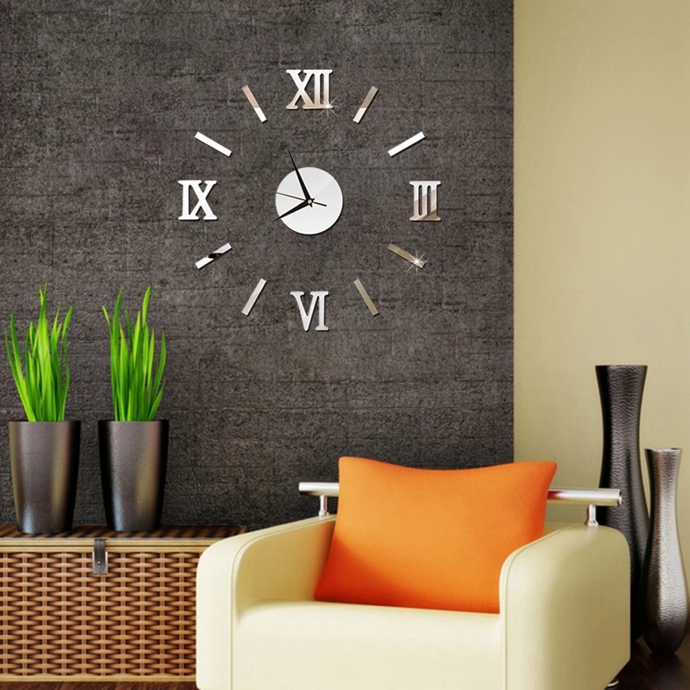 Đồng Hồ Dán Tường 3D DIY Với Thiết Kế Số La Mã Dành Cho Trang Trí Nhà Cửa Văn Phòng