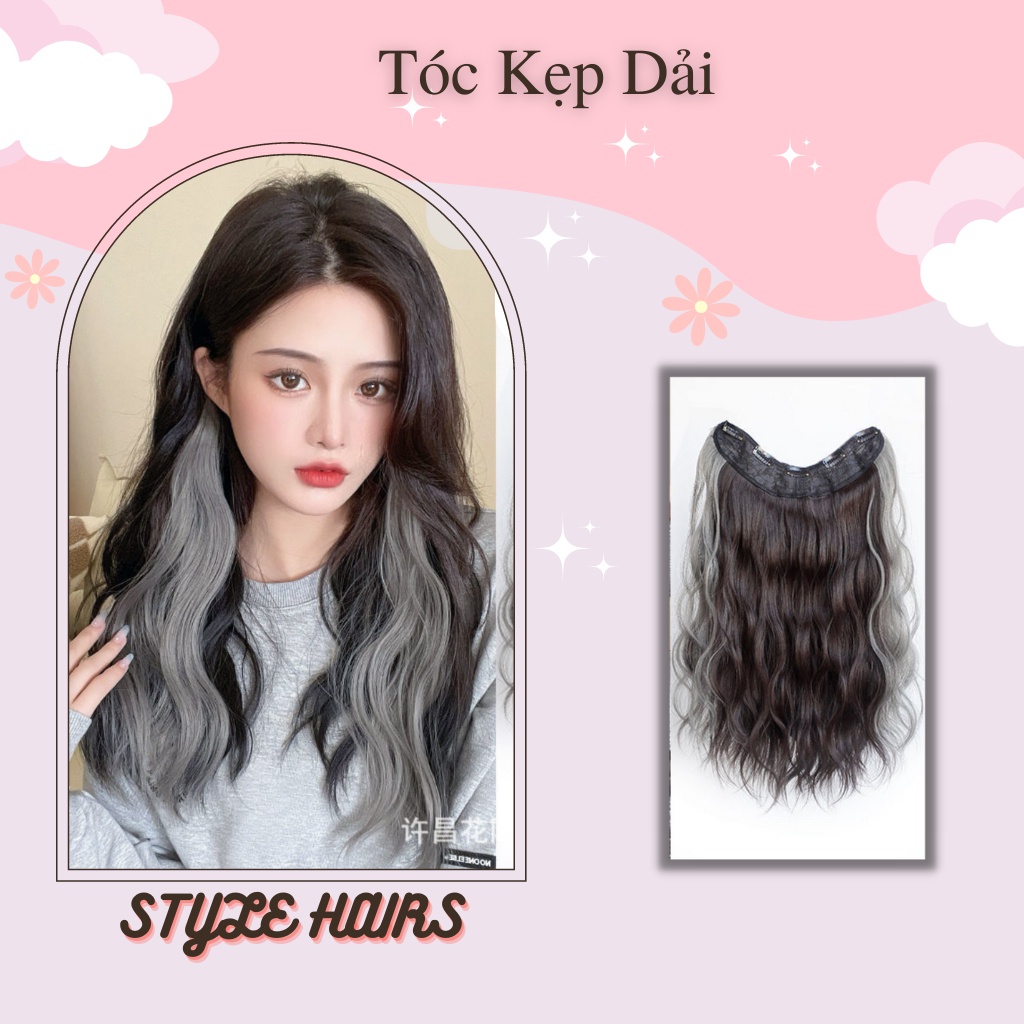 Kẹp tóc giả chữ u xoăn sóng viền highlight- Kẹp tóc giả highlight nửa đầu làm dài tóc dài 60cm