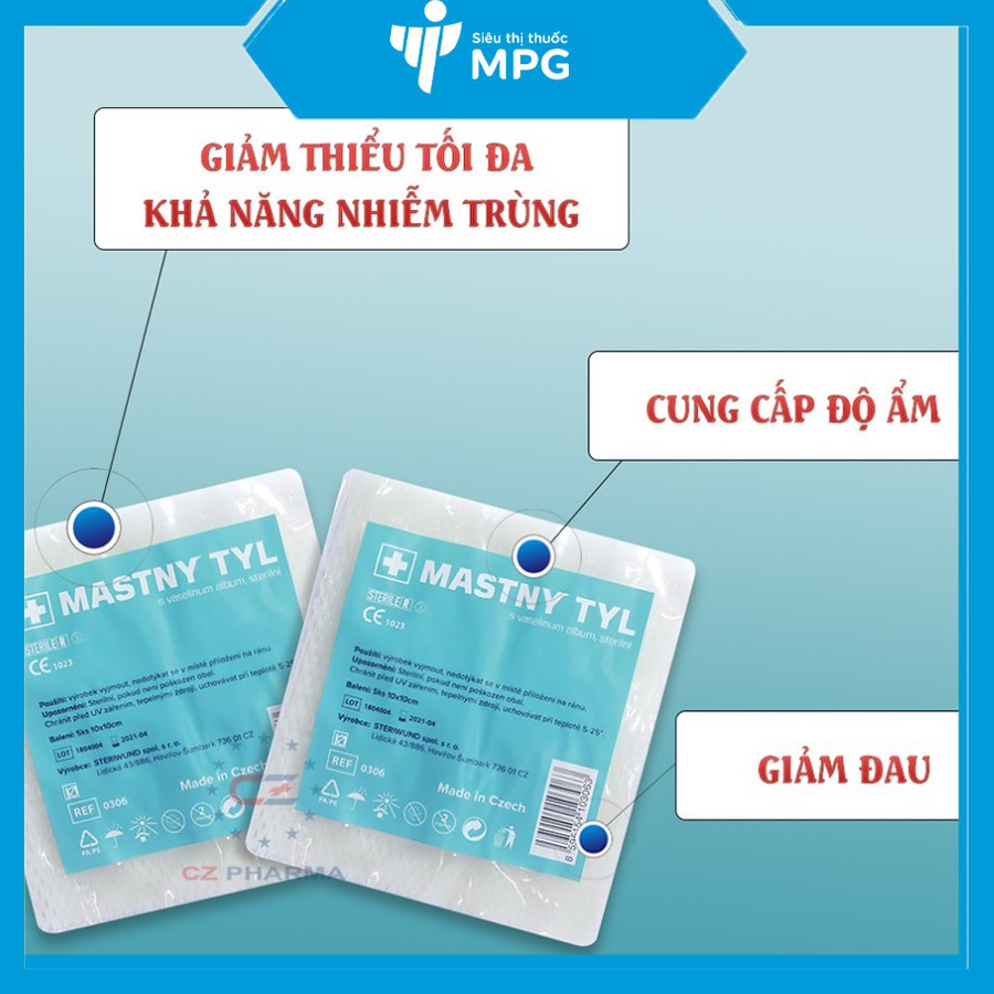 Gạc vaseline MASTNY TYL - Băng vết thương, vết loét, bỏng, chống dính khi thay băng