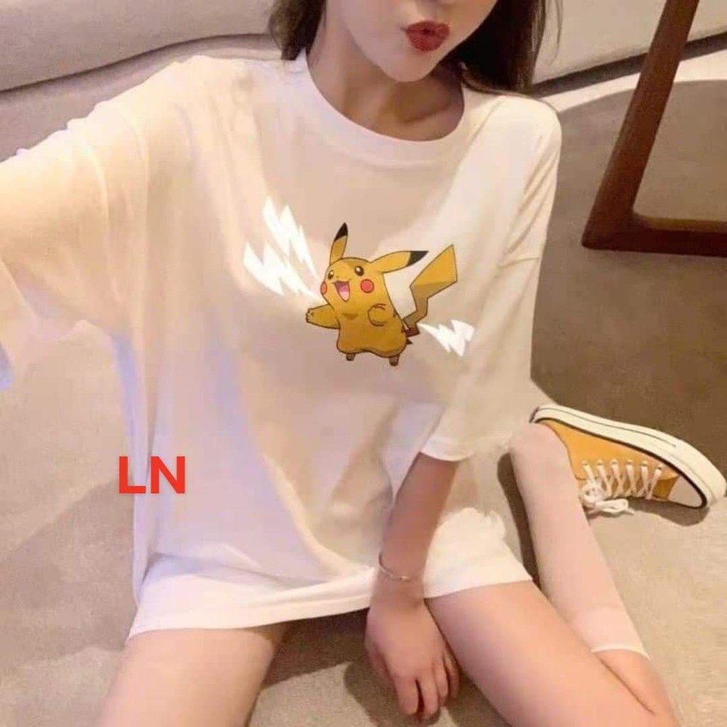 Áo phông cotton họa tiết pikachu phản quang
