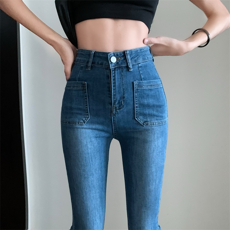 Cocory vn Quần Jeans Nữ Lưng Cao Ống Loe Thời Trang