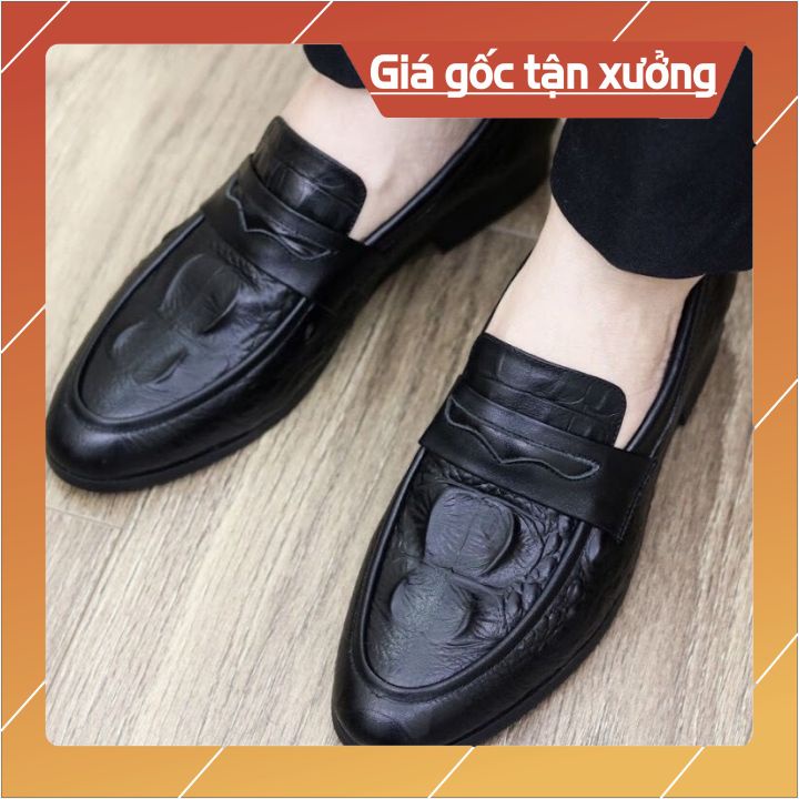 Giày Lười Nam Dập Vân Cá Sấu Sang Trọng Phong Cách Hàn Quốc
