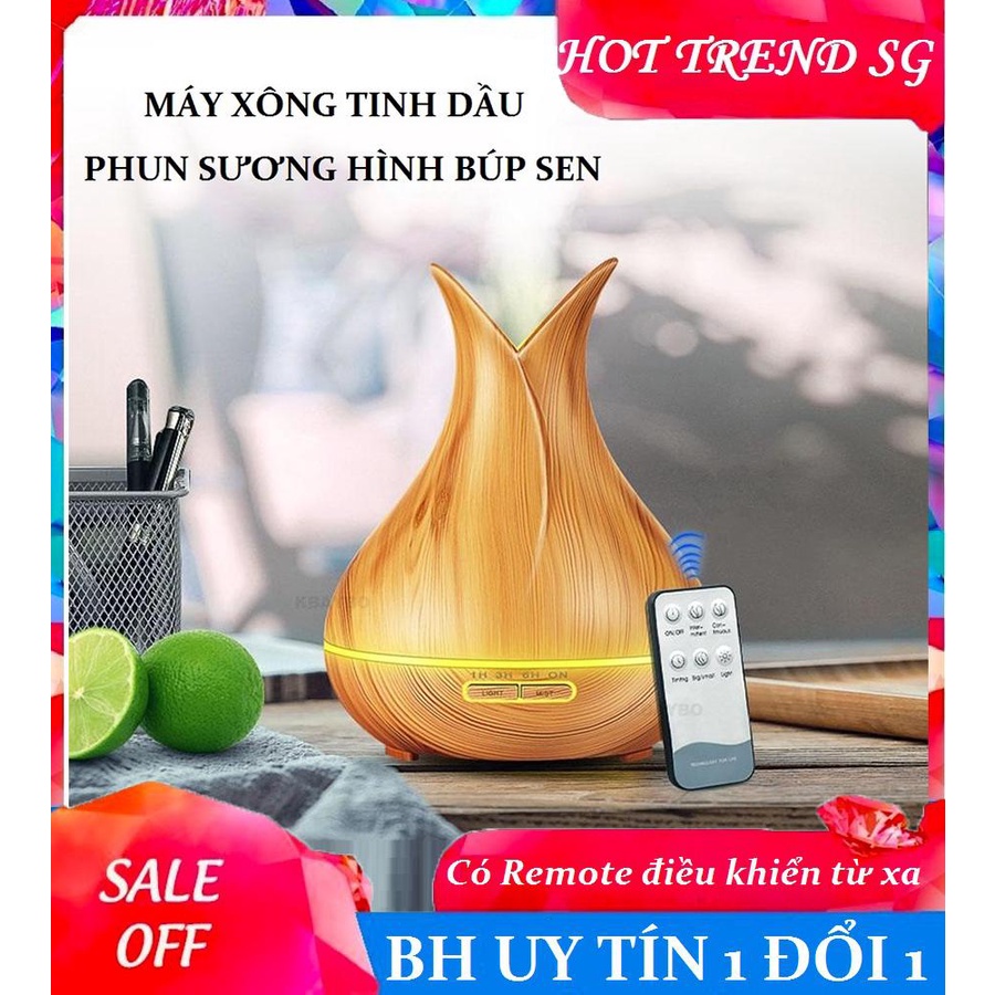 Máy Phun Sương - Máy Xông Tinh Dầu Phun Sương Hình Búp Sen 400ml (Có Chế Độ Hẹn Giờ Và Điều Khiển)