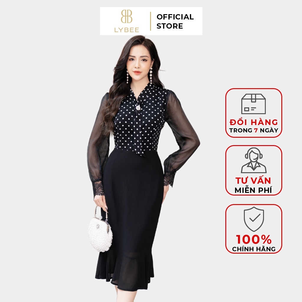 Váy công sở thiết kế 30Simple chất lụa tuyết cao cấp phối chiffon sang chảnh SV022 LYBEE