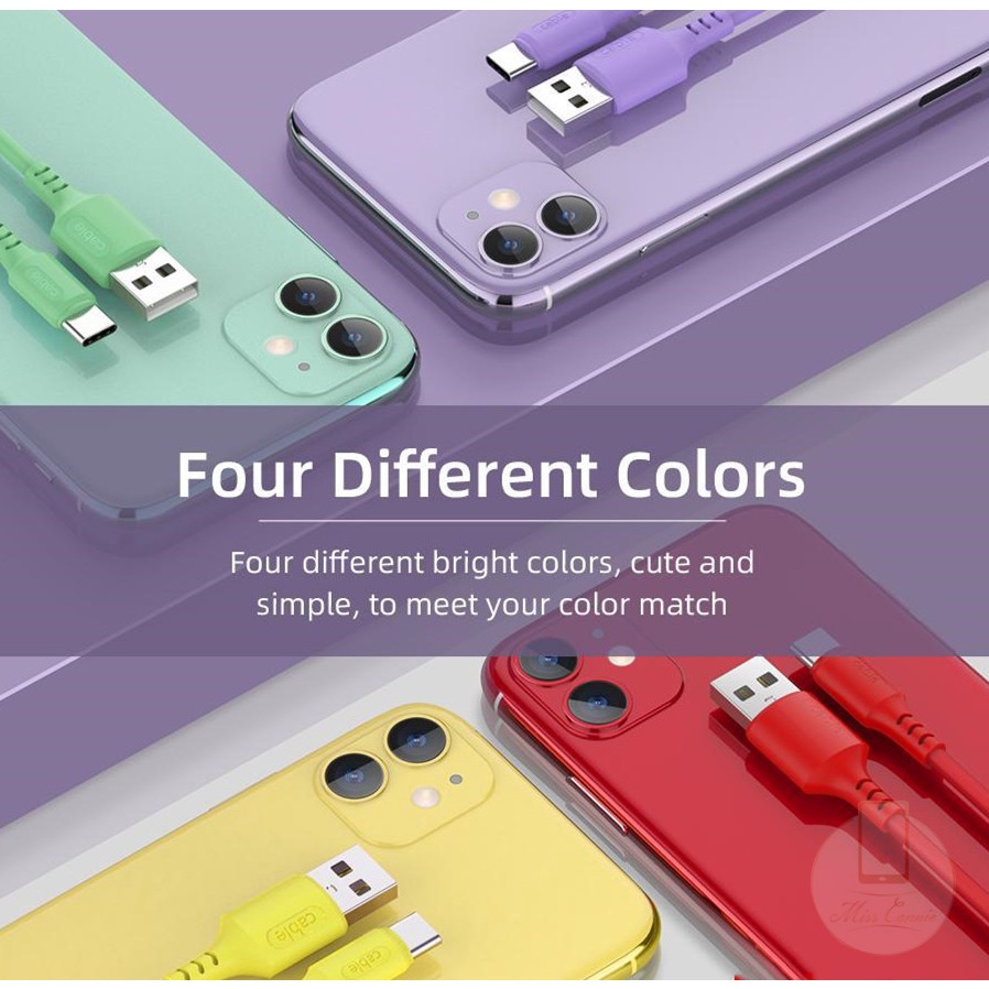 Dây Cáp Sạc Nhanh 3A Tương Thích Với iPhone / Micro Usb / Type-C Màu Sắc Macaron