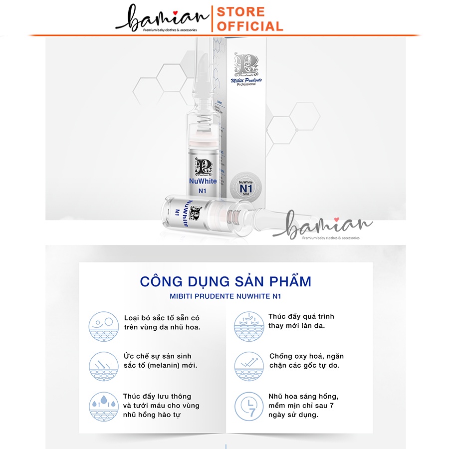 Kem làm hồng nhũ hoa NuWhite N1 Mibiti Prudente Professional lọ 15ml và 5ml