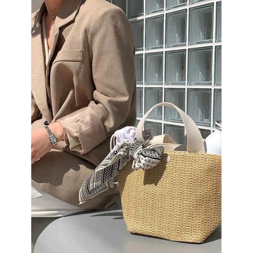 Túi Cói Cầm Tay Bản To  PK TkutrangTúi đeo vai GaLiCiCi bằng vải rơm dệt thời trang đi biển cho nữ