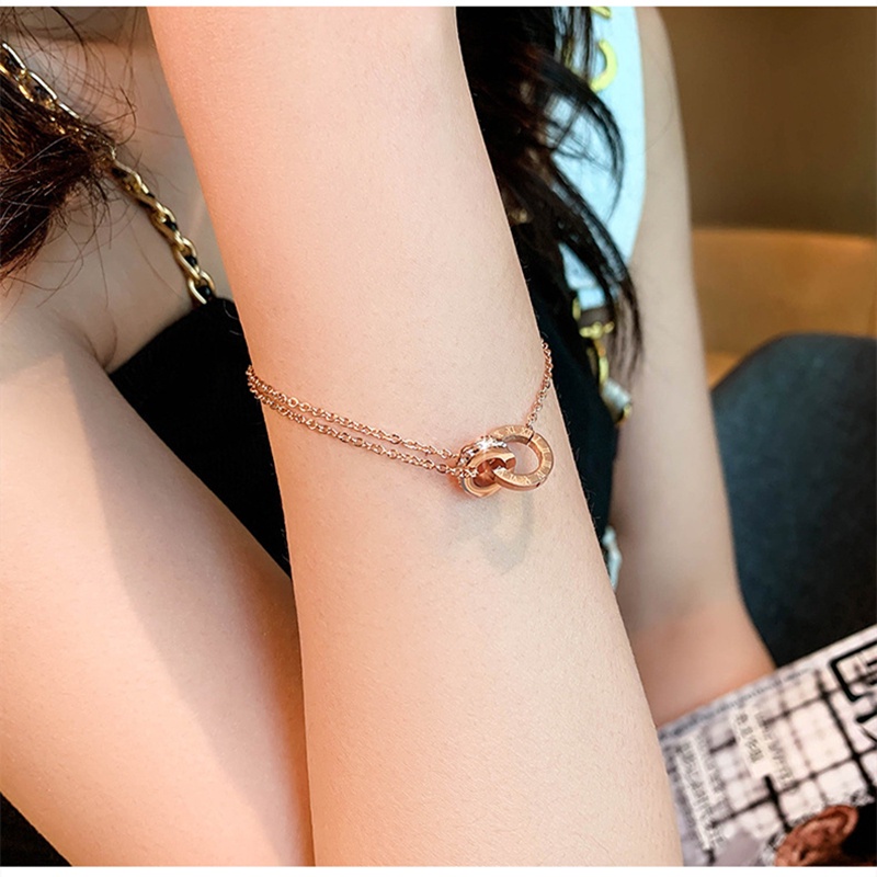 Lắc tay titan nữ không gỉ khắc số la mã vòng tay nữ phong cách ins hàn quốc