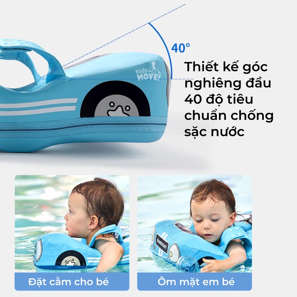 Phao bơi luồn tay Mambobaby cho bé 1 2 3 4 tuổi không bơm hơi, chống lật, siêu nhẹ, có mái che hàng chính hãng