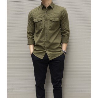 Sơ mi denim kaki nam