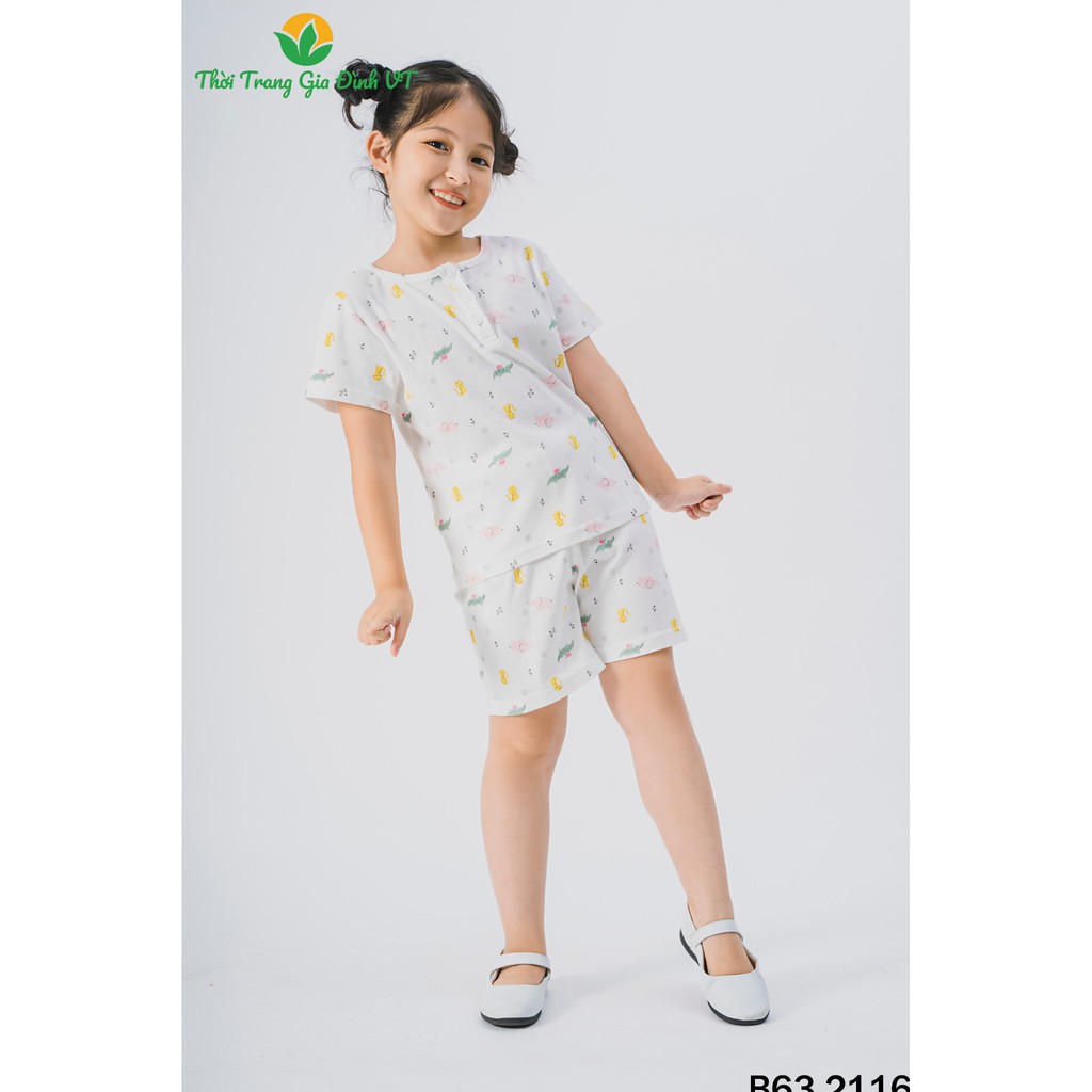 Bộ cotton VT mặc nhà bé gái quần đùi, áo cộc B63.2116 - Mặc đẹp, thoải mái - Thời trang gia đình VT