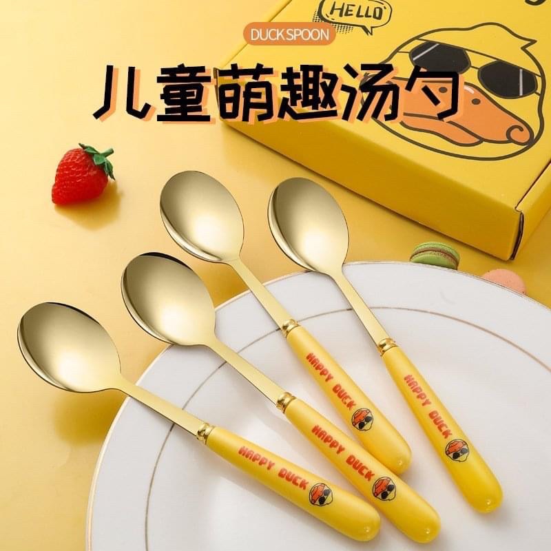 Bộ 6 Thìa Muỗng Inox Mạ Vàng Vịt Vàng Duck Full Hộp