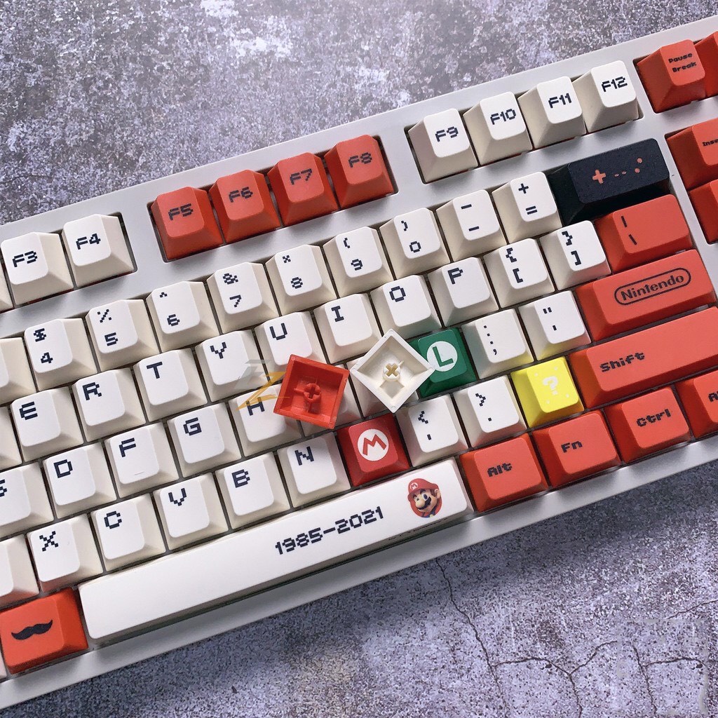 Keycap Cho Bàn Phím Cơ Retro Mario Thick PBT, In Dyesub 128 Phím Cherry Profile Của EZ
