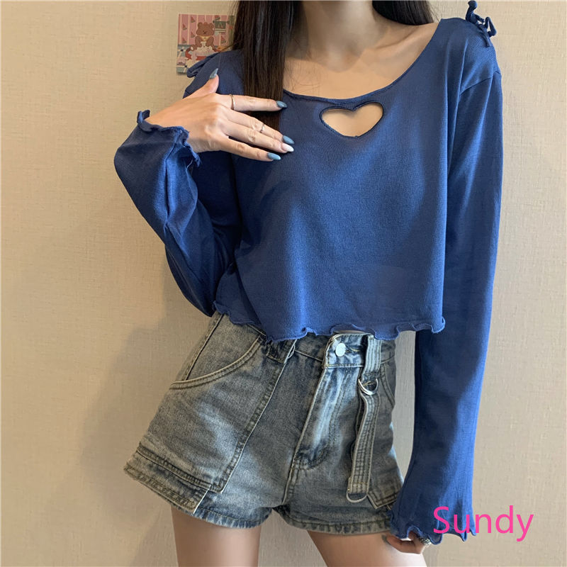 Áo Dệt Kim Tay Dài Phối Ren Phong Cách Hàn Quốc Thời Trang Nữ