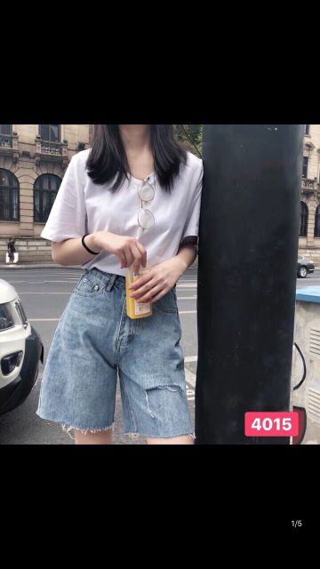 Quần short jeans lửng ngố rách bên ulzzang cạp cao kèm ảnh thật