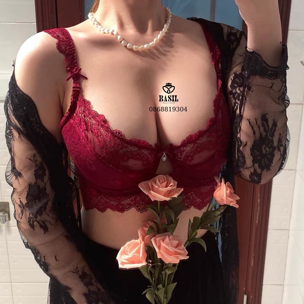 Bộ đồ lót QB05 nữ bộ áo ngực cúp mỏng có gọng viền Ren gợi cảm thoáng khí Basil
