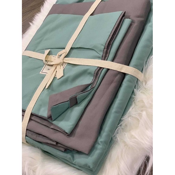 Bộ chăn ga gối cotton đũi: mix ghi xanh mint | BigBuy360 - bigbuy360.vn
