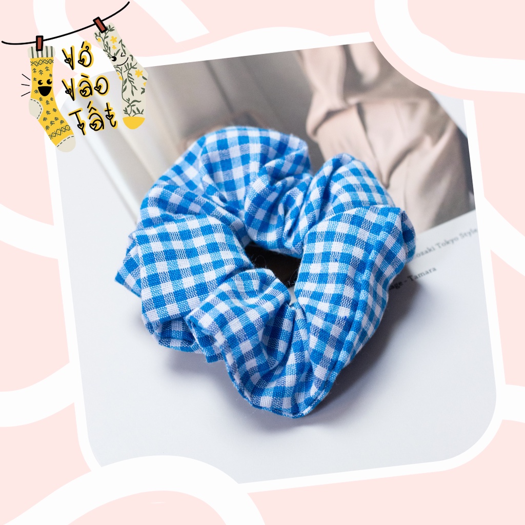 Buộc tóc scrunchies caro cổ điển bản nhỏ