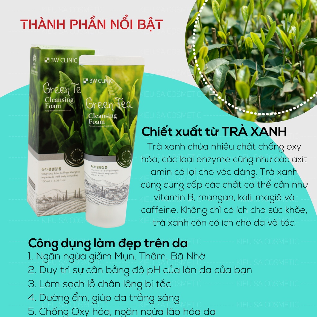 Combo x2 Sữa rửa mặt 3W Clinic trà xanh và Collagen  HSD 04/2024