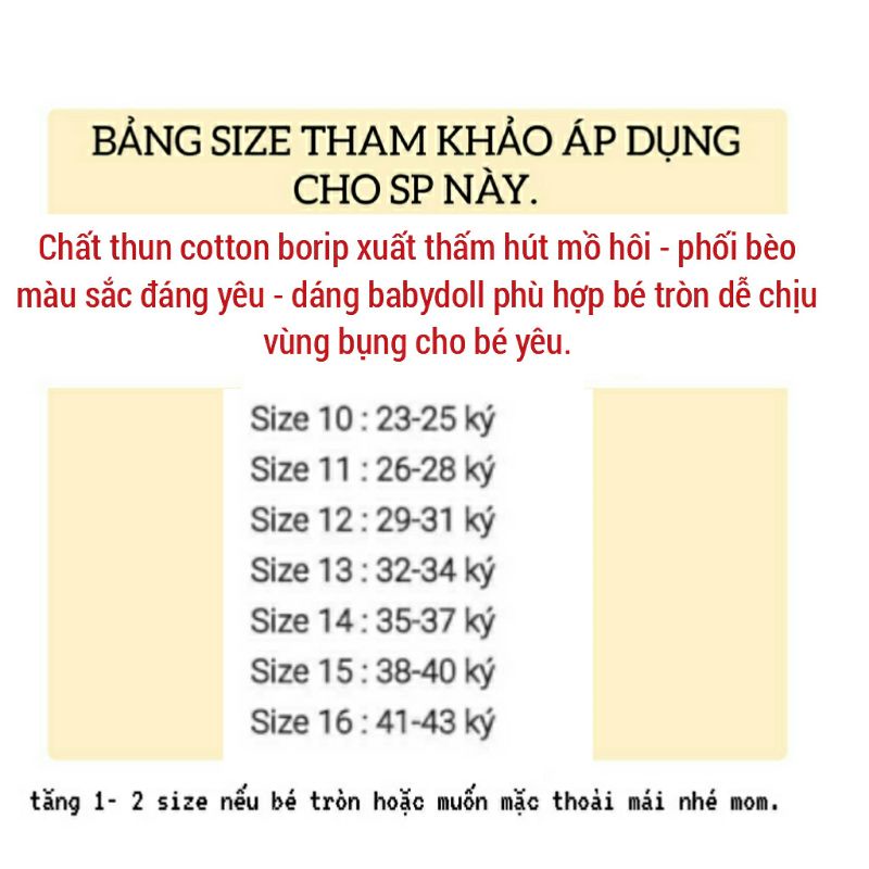 XẢ LẺ SIZE  GBL24 (20KG-45KG) BỘ QUẦN ÁO LỬNG BÉ GÁI SIZE ĐẠI &amp; ĐẠI CỒ THUN COTTON BORIP DÁNG BABYDOLL