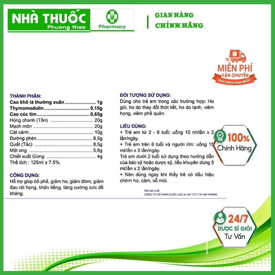 Siro Provital Bỗ phế, Giảm Ho, Đờm, Đau Rát Họng_PT
