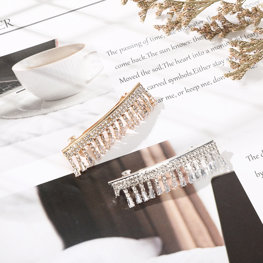 Haimeikang Kẹp tóc đính đá lấp lánh kiểu tua rua thời trang Hàn Quốc sang trọng