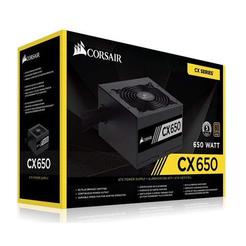 [Mã ELMS5 giảm 7% đơn 300K] Nguồn máy tính Corsair CX650 - 650W 80 Plus Bronze (CP-9020122-NA)