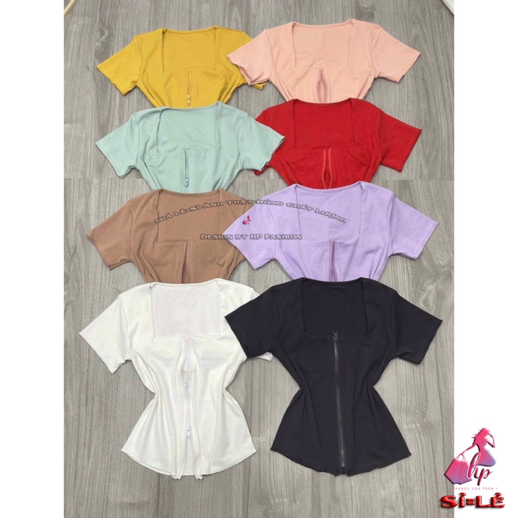 Áo cổ vuông ôm body nữ thun cotton borip mịn dây kéo 2 chiều tay ngắn mẫu mới siêu thời trang [ giá bán sỉ ]