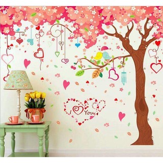 Decal dán tường cây trái tim hồng