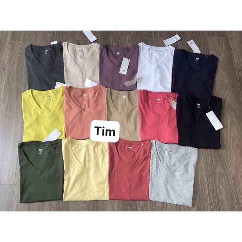 Áo thun supima trơn cổ tim,dáng ôm chất siêu đẹp-hàng xuất (Bảng màu 2)-ảnh thật