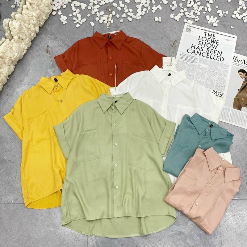 Áo sơ mi tay lật 2 túi đũi tơ